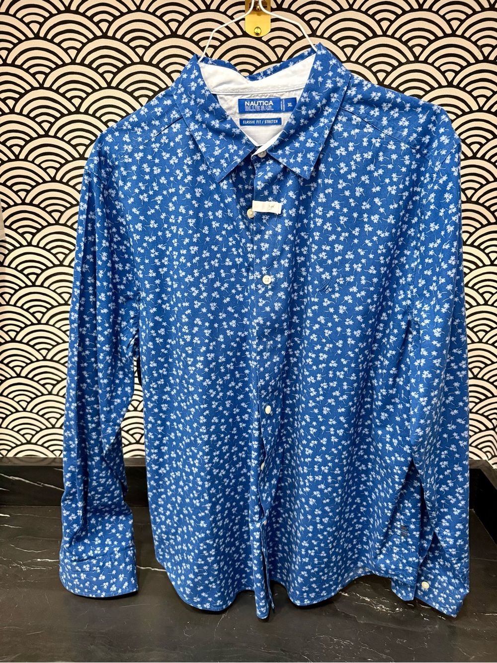 Nautica Blue Small White Floral Button-Down Shirt